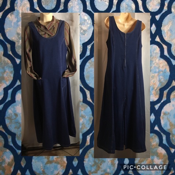 Maxi denim dress in mid-dark blue wash - Picture 3 of 8